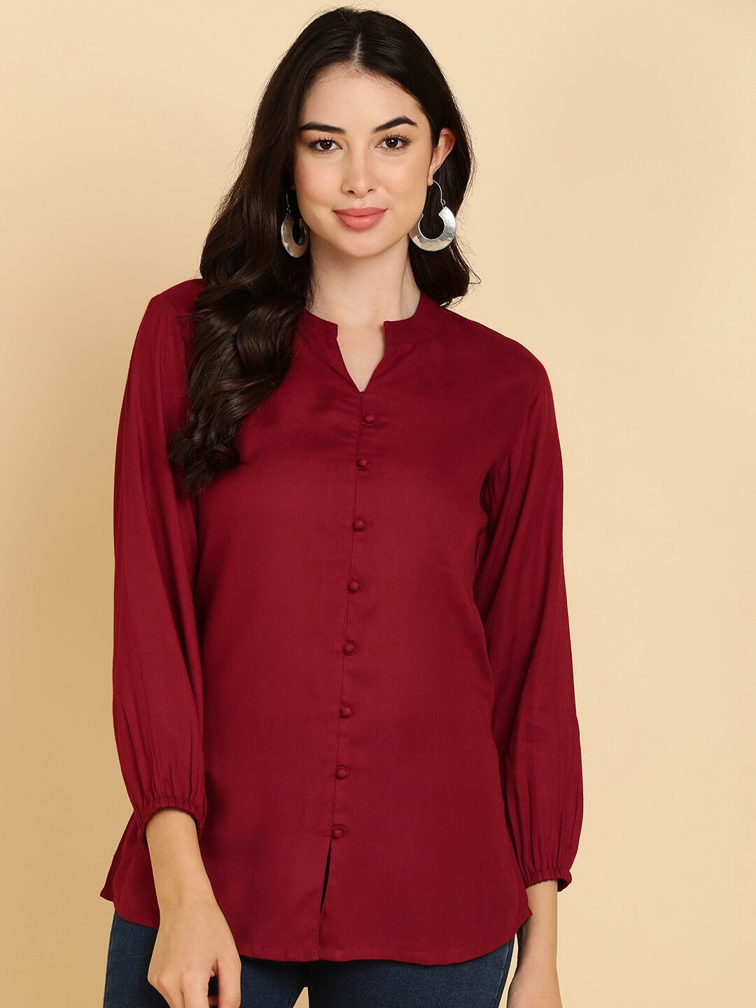 

MissKurti Mandarin Collar Tunic, Maroon