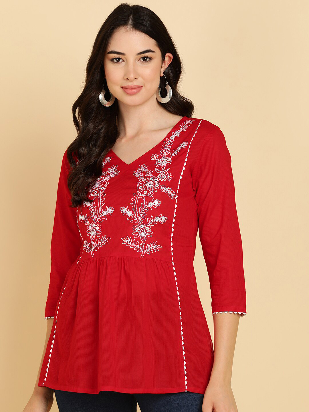 

MissKurti Embroidered Mirror Work Tunic, Red