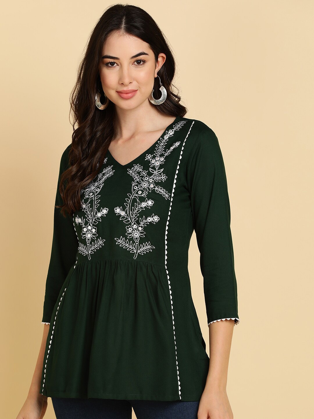 

MissKurti Embroidered Mirror Work Tunic, Green