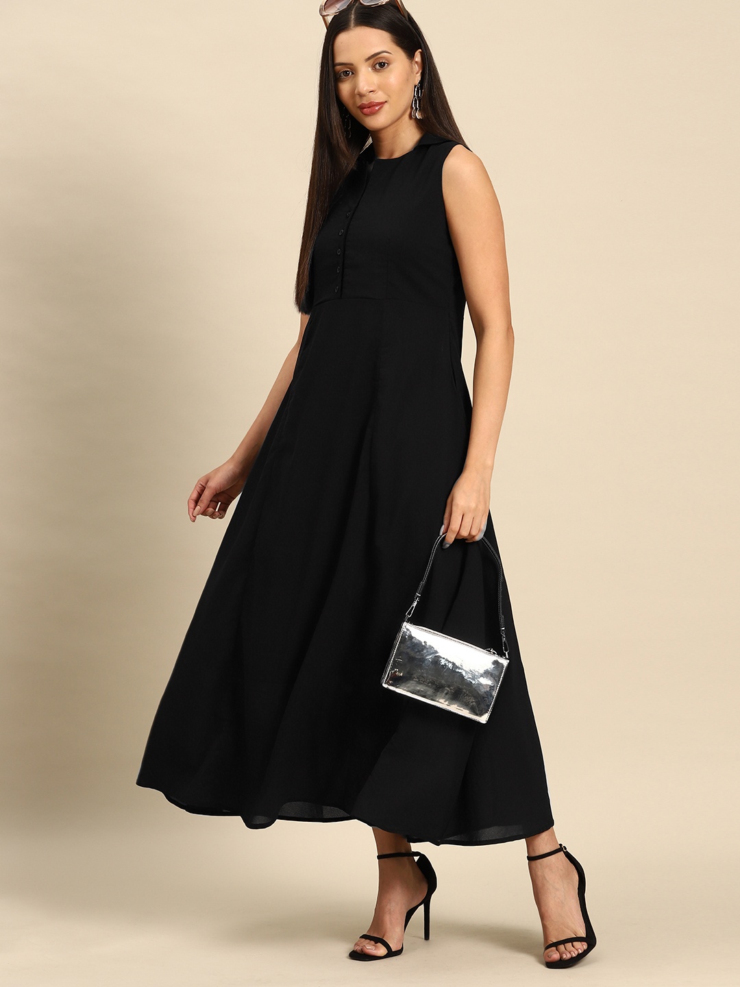 

DENNISON Georgette Fit & Flare Maxi Dress, Black