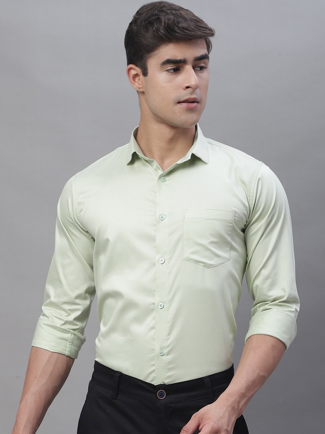 

Majestic Man Standard Spread Collar Pure Cotton Slim Fit Formal Shirt, Green