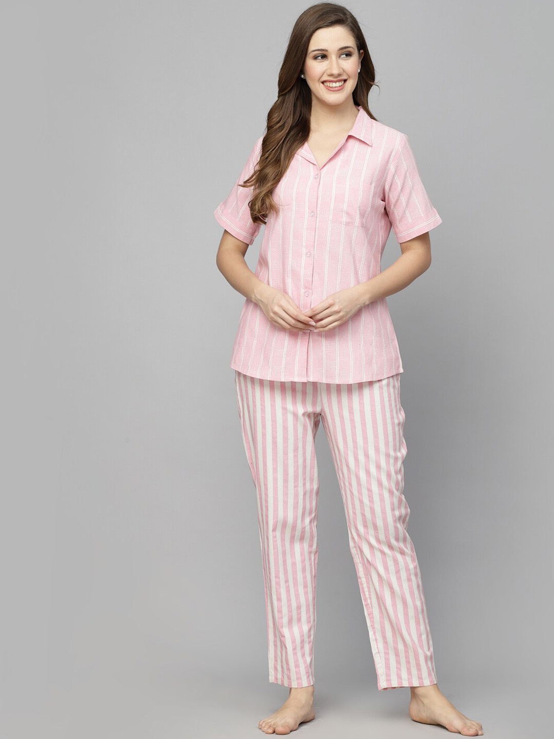 

Stylum Pink & White Striped Night Suit