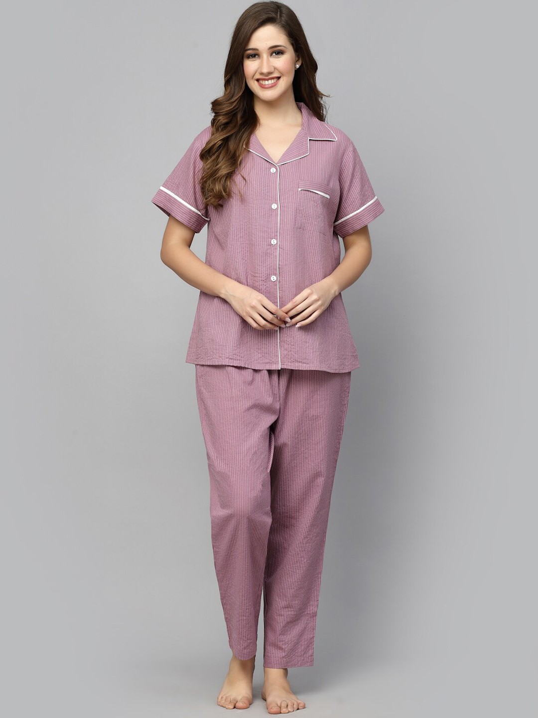 

Stylum Mauve Striped Pure Cotton Night Suit