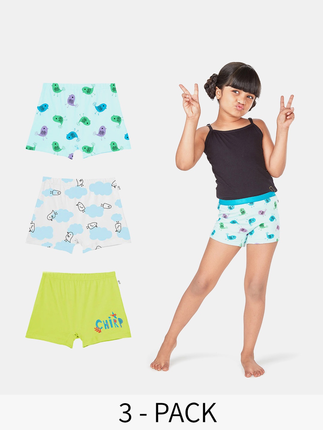 

You Got Plan B Girls Pack Of 3 Printed Cotton Anti Microbial Boxer Briefs, White