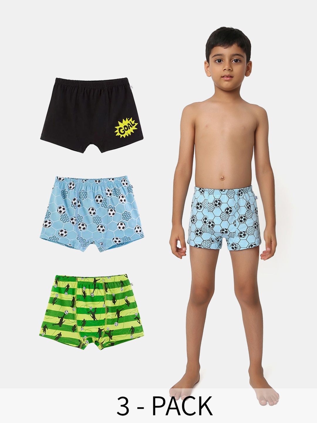 

You Got Plan B Boys Pack Of 3 Printed Cotton Anti Microbial Boxer Style Briefs, Blue