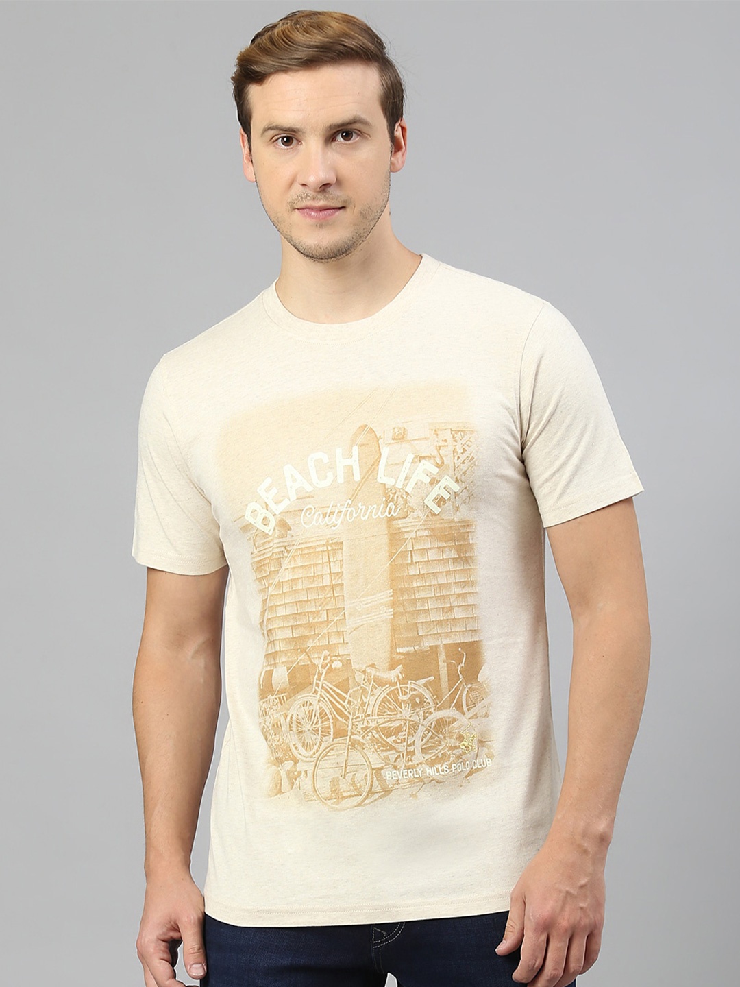 

Beverly Hills Polo Club Graphic Printed Pure Cotton T-Shirt, Cream