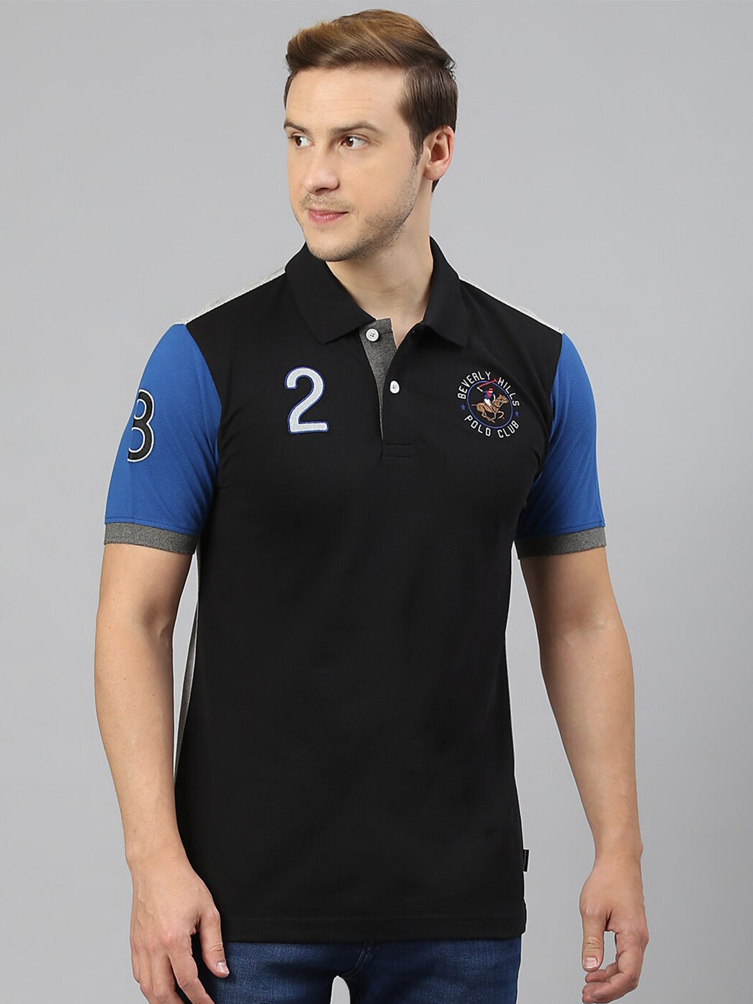 

Beverly Hills Polo Club Colourblocked Polo Collar Pure Cotton T-Shirt, Black
