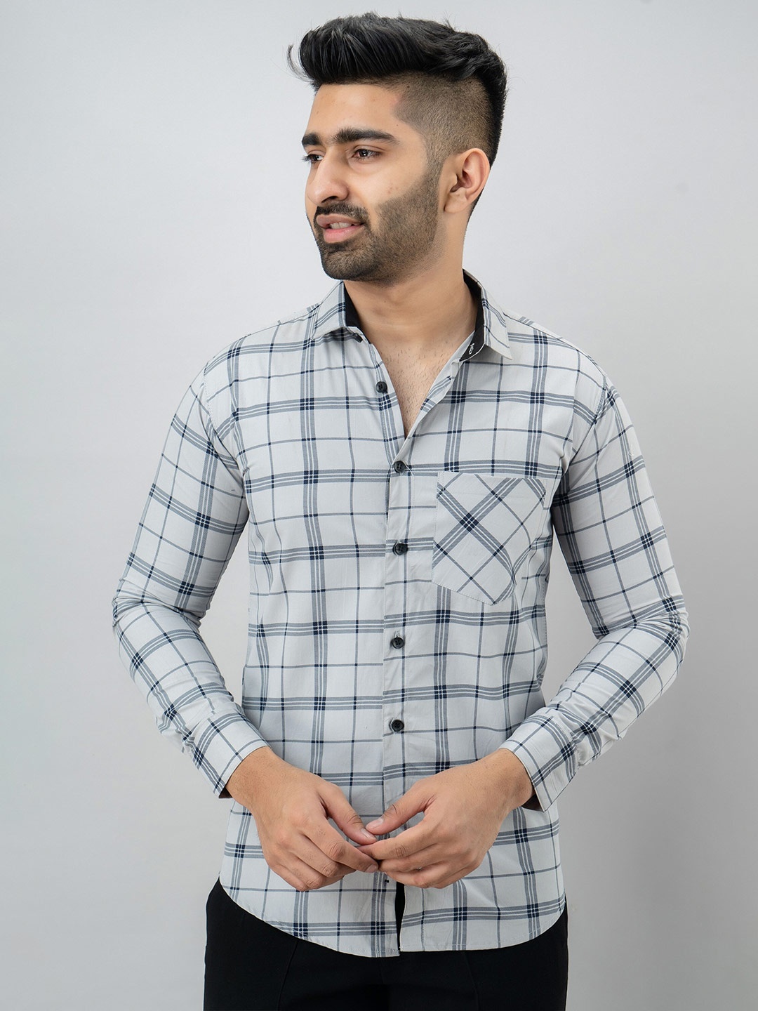 

SURHI Smart Tartan Checked Casual Shirt, Grey