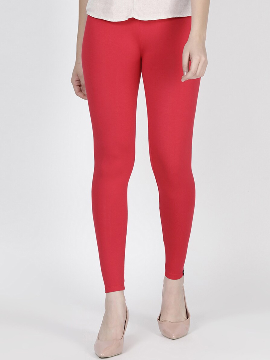 

TWIN BIRDS Women Solid Super Stretch Viscose Ankle Length Leggings, Red