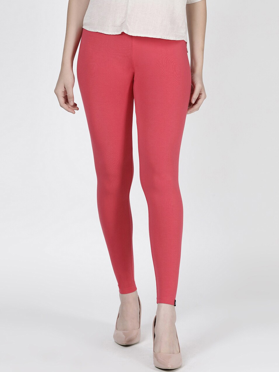 

TWIN BIRDS Women Solid Super Stretch Viscose Ankle Length Leggings, Coral