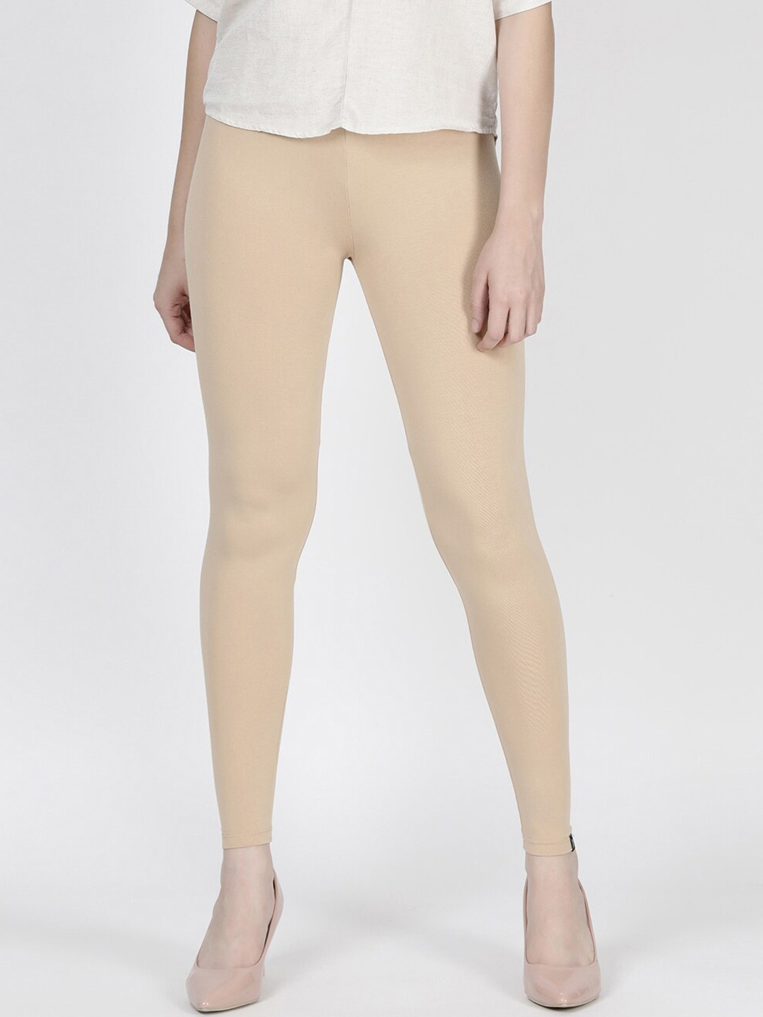 

TWIN BIRDS Women Solid Super Stretch Viscose Ankle Length Leggings, Beige