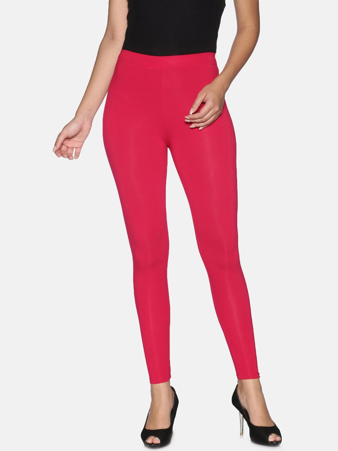 

TWIN BIRDS Women Solid Super Stretch Viscose Ankle Length Leggings, Pink