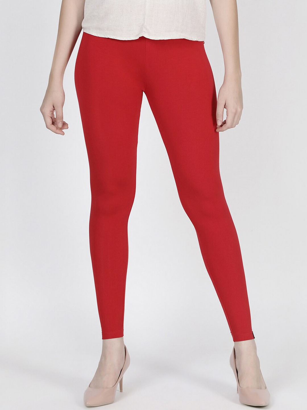 

TWIN BIRDS Women Solid Super Stretch Viscose Ankle Length Leggings, Red