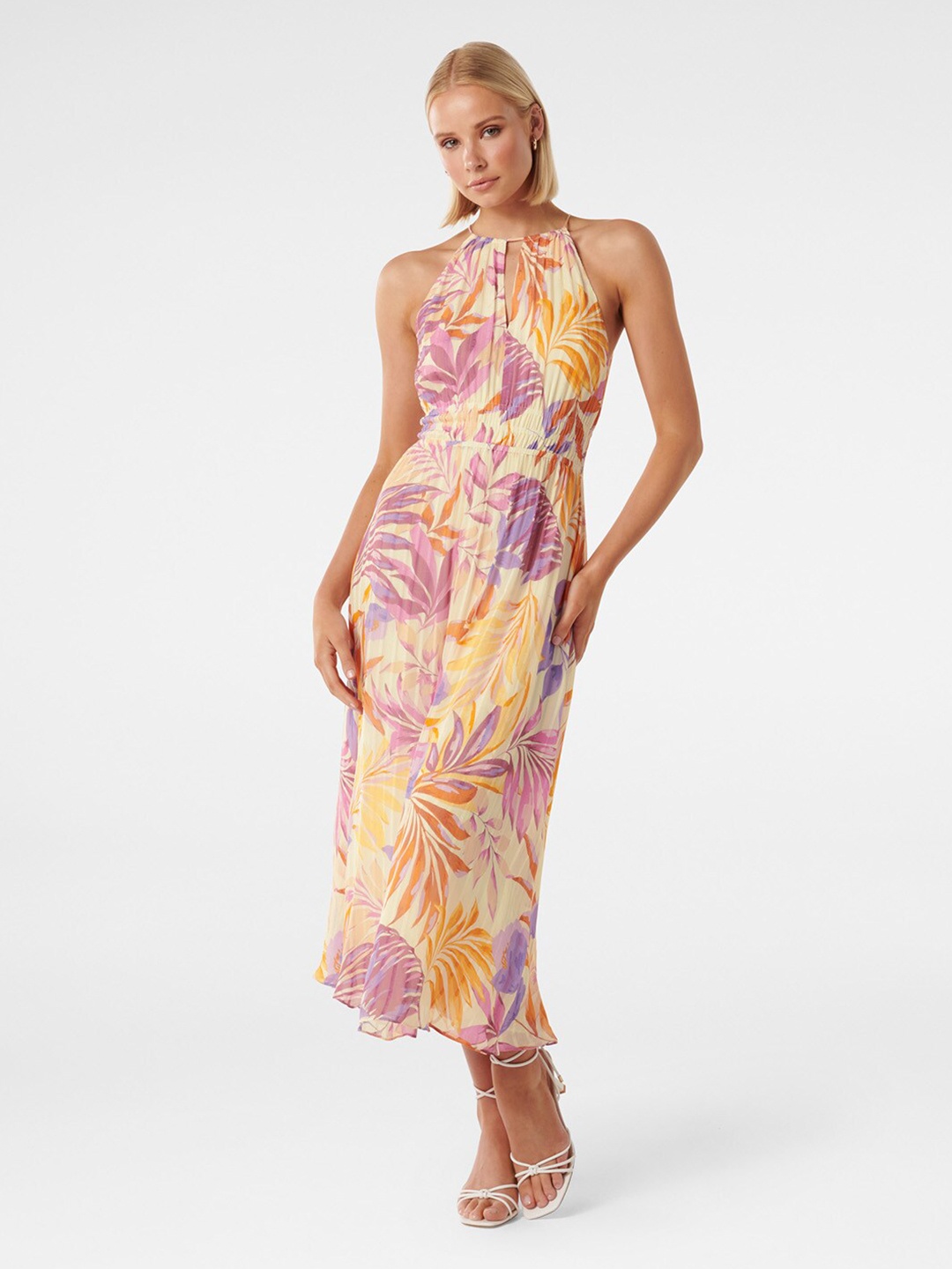 

Forever New Tropical Printed Keyhole Neck Midi Dress, Yellow