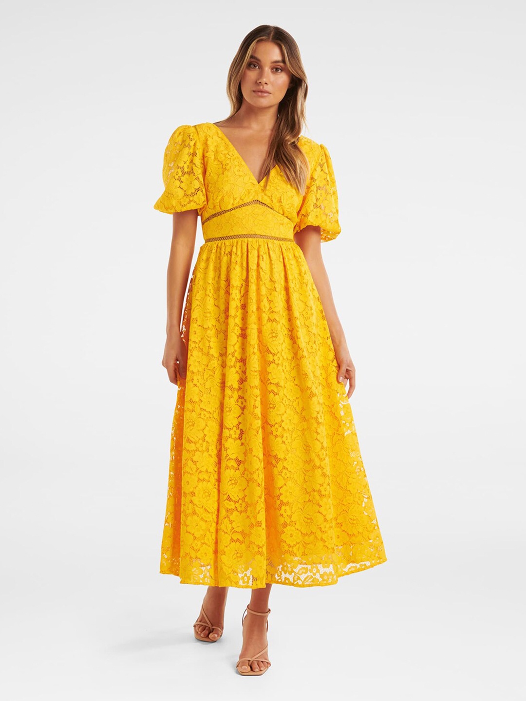 

Forever New Self Design Lace Empire Maxi Dress, Yellow