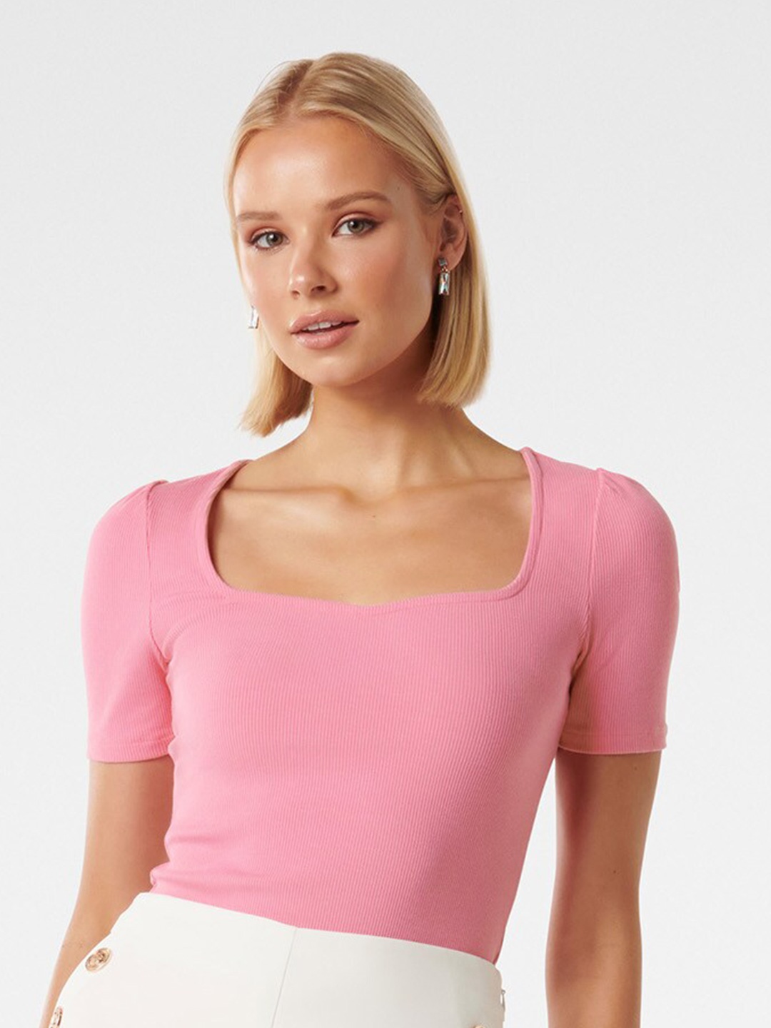 

Forever New Square Neck Fitted Top, Pink