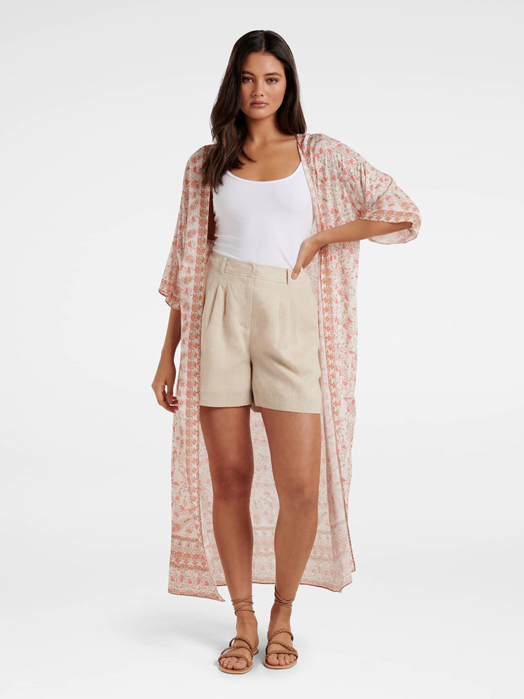 

Forever New Floral Printed Maxi Swimwear Cover up Top, White