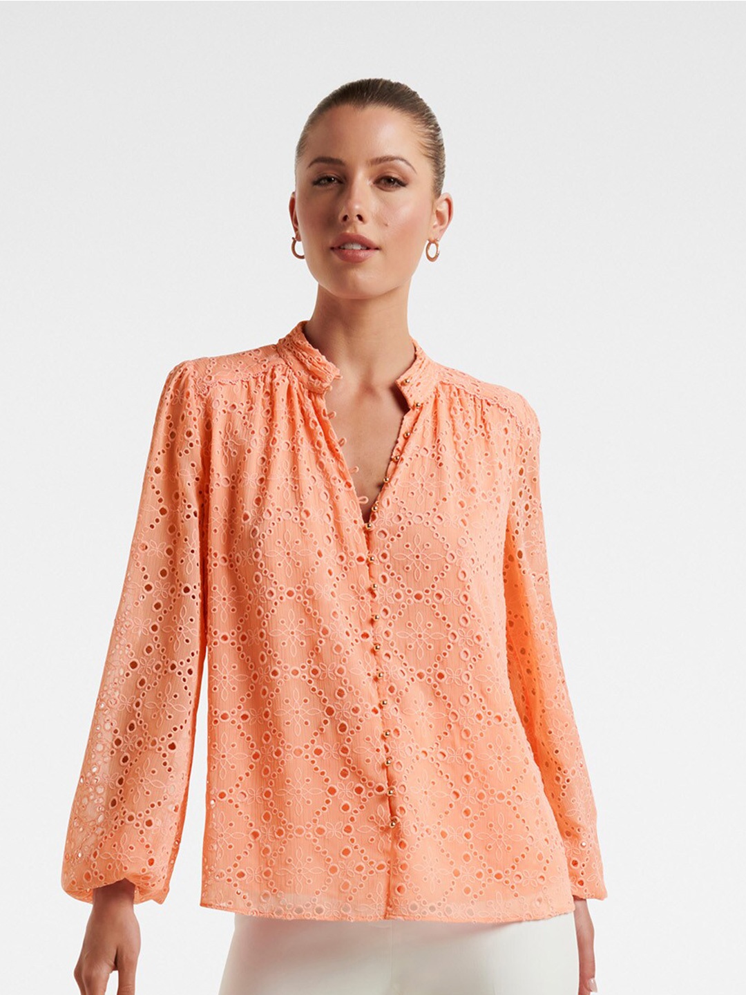 

Forever New Mandarin Collar Shirt Style Top, Pink