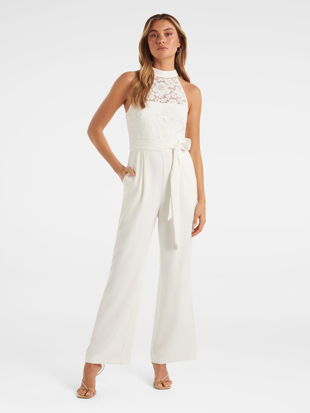 

Forever New Halter Neck Sleeveless Basic Jumpsuit, White