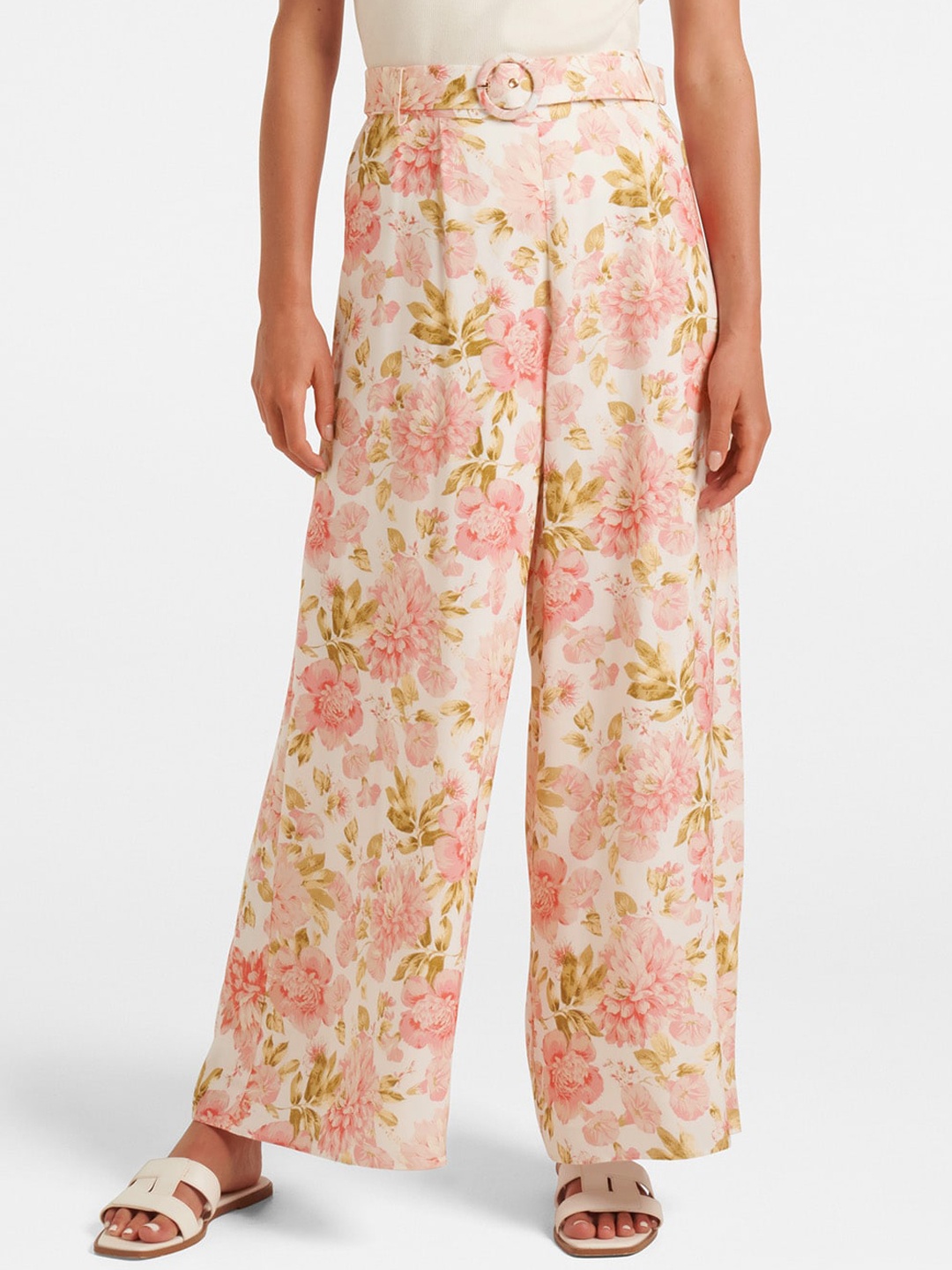 

Forever New Women Floral Printed High-Rise Parallel Trousers, Off white