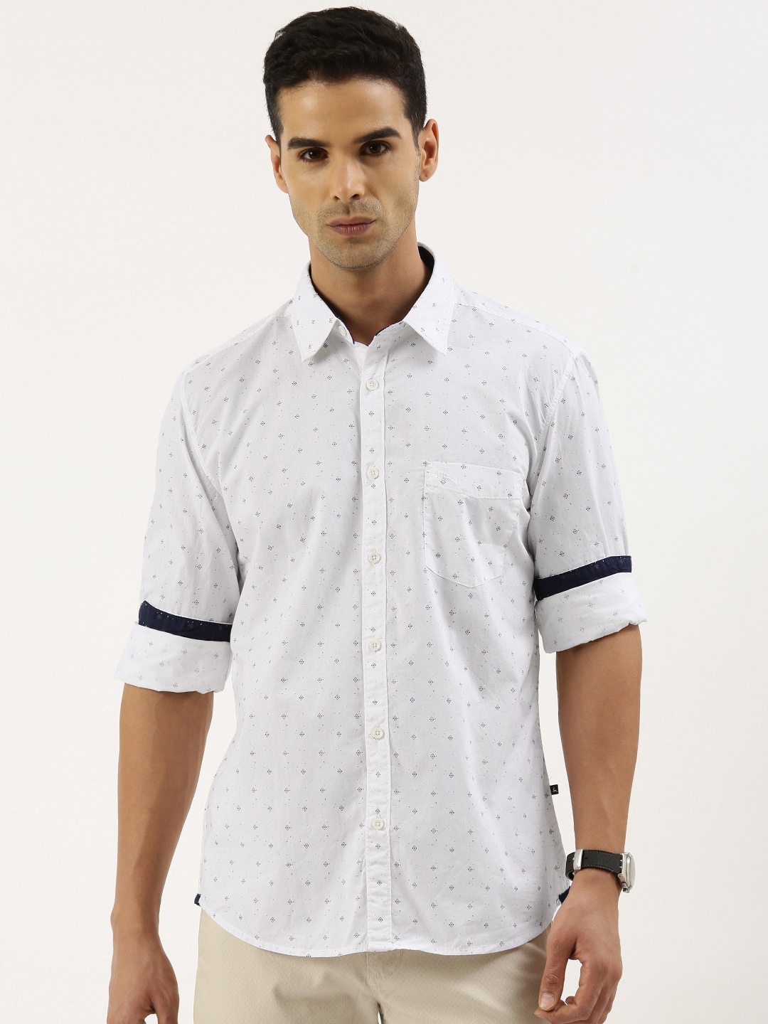 

Parx Pure Cotton Slim Fit Printed Casual Shirt, White