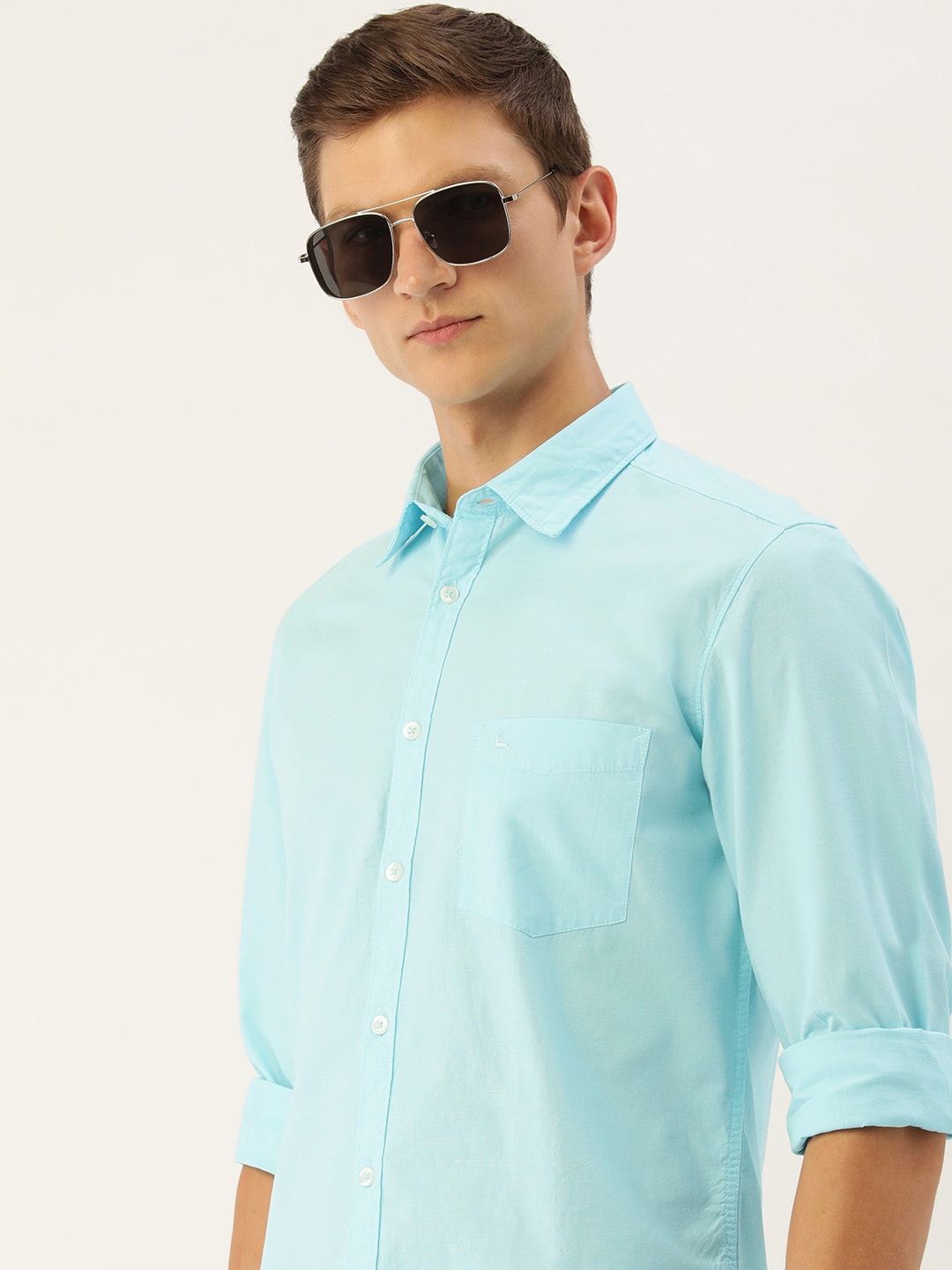 

Parx Solid Slim Fit Pure Cotton Casual Shirt, Blue