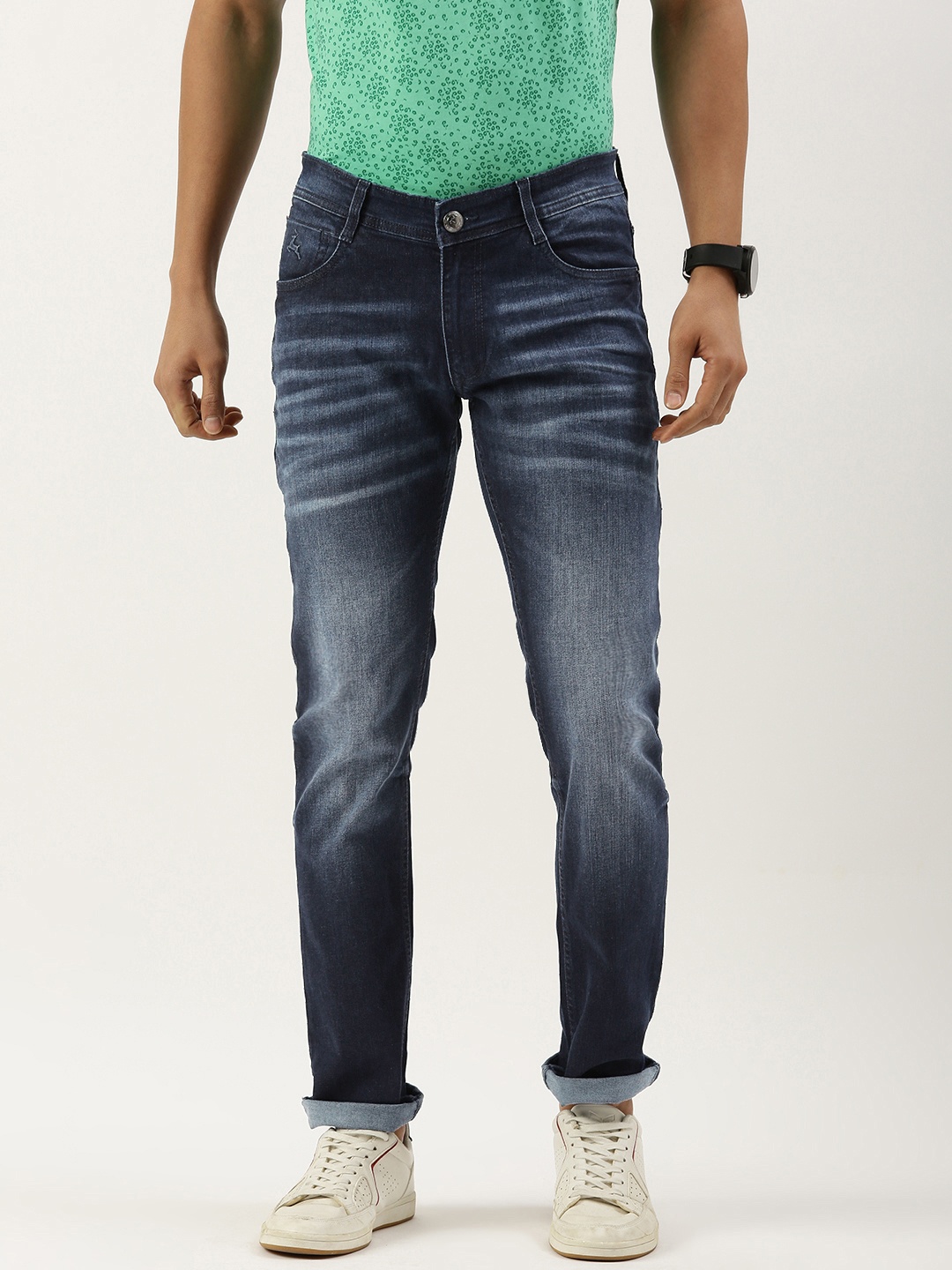 

Parx Men Slim Fit Heavy Fade Stretchable Jeans, Blue