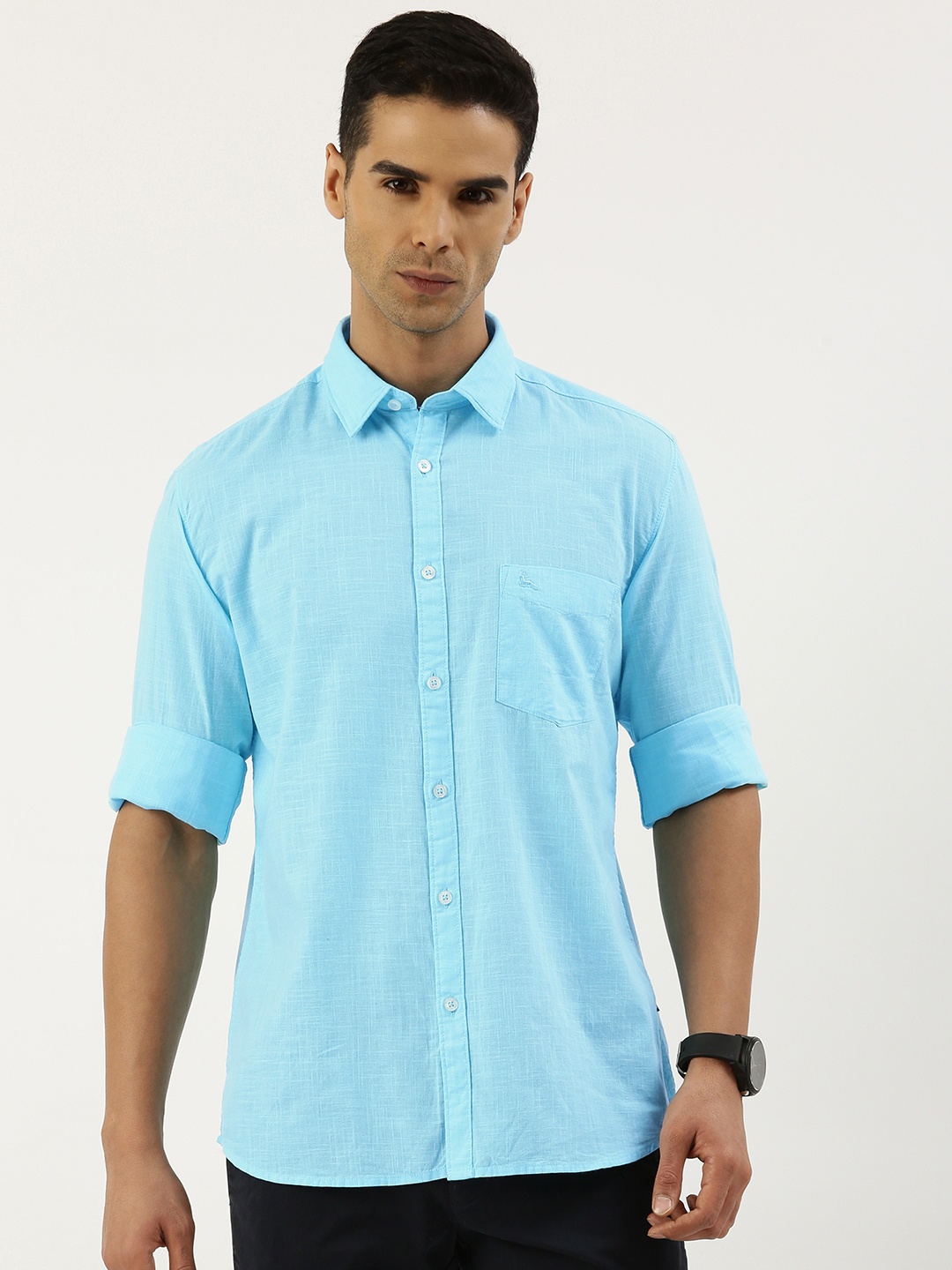 

Parx Men Pure Cotton Slim Fit Opaque Casual Shirt, Blue