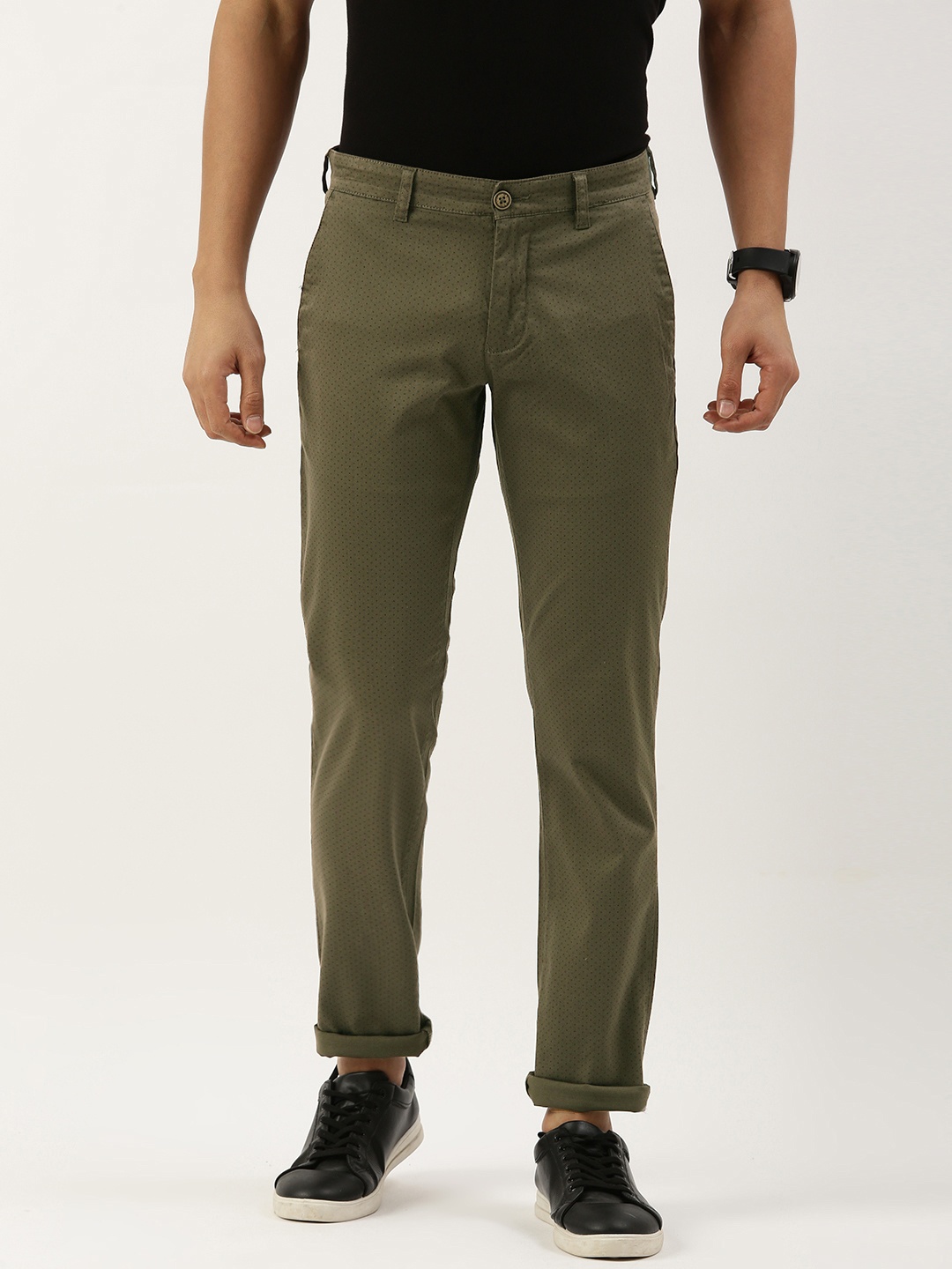 

Parx Men Textured Tapered Fit Low-Rise Chinos, Olive