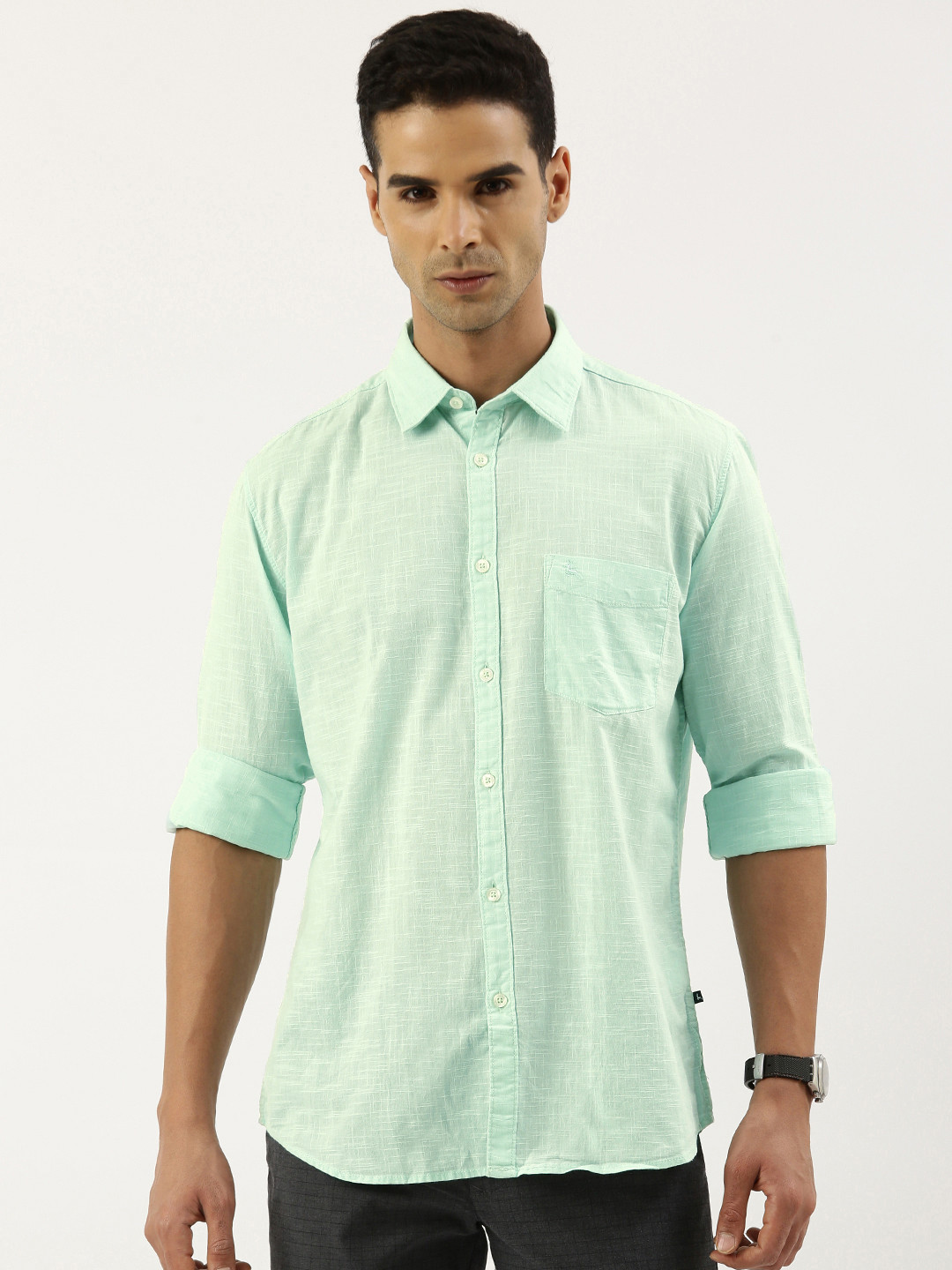 

Parx Pure Cotton Slim Fit Casual Shirt, Green