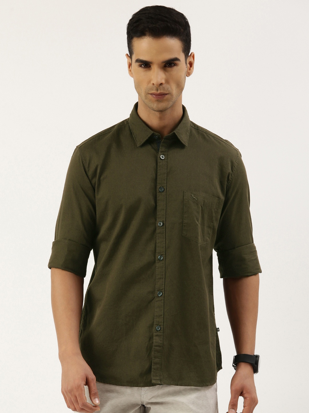 

Parx Slim Fit Pure Cotton Casual Shirt, Olive