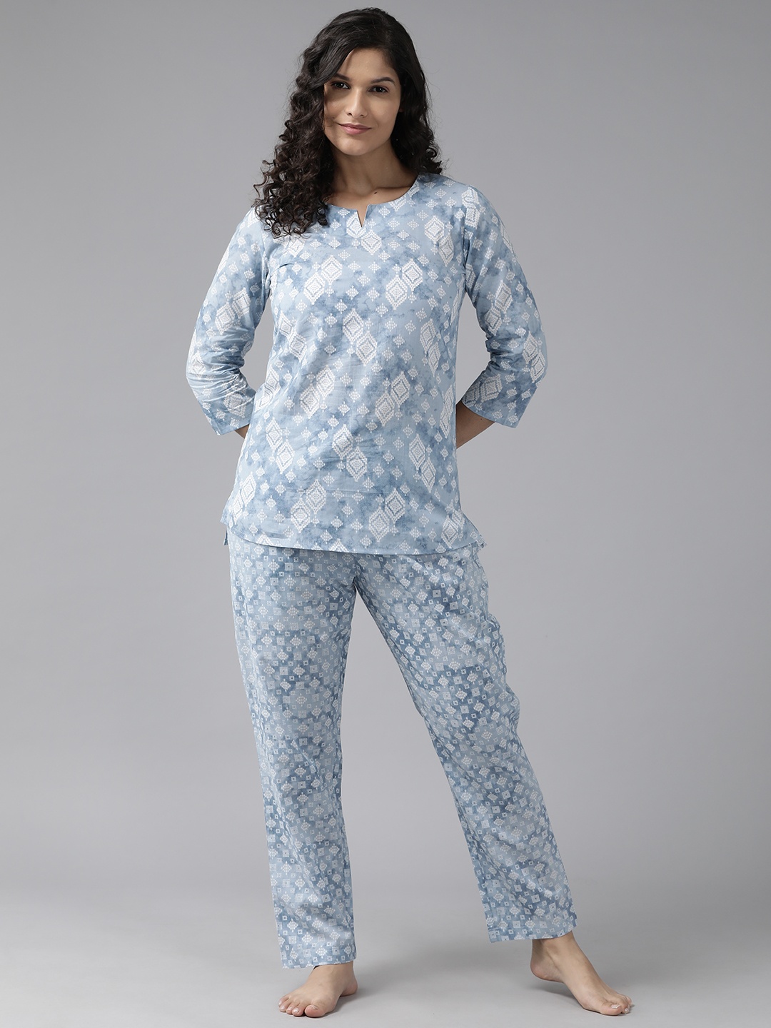 

Prakrti Printed Cotton Night suit, Blue