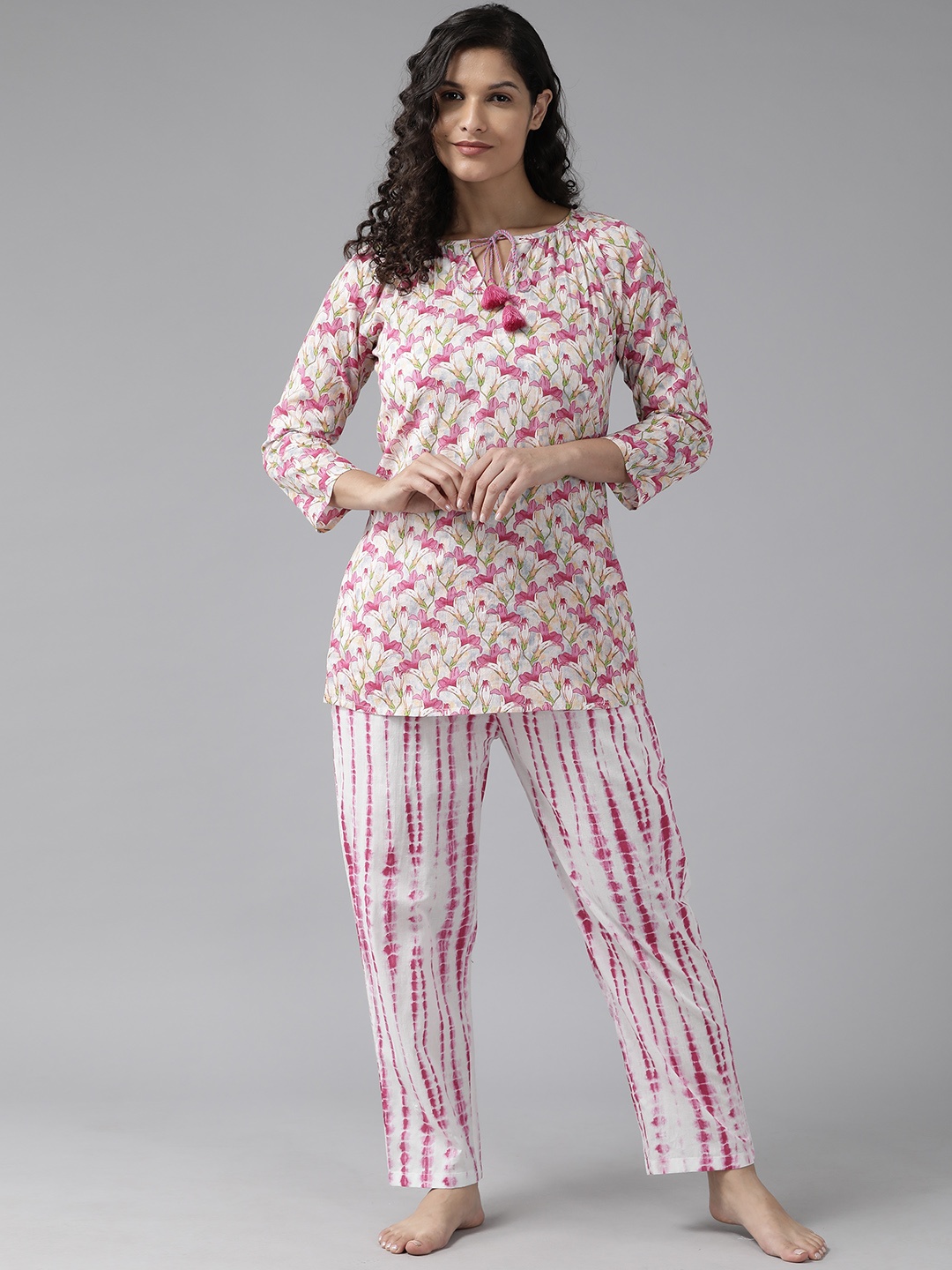 

Prakrti Floral Printed Cotton Night suit, Pink