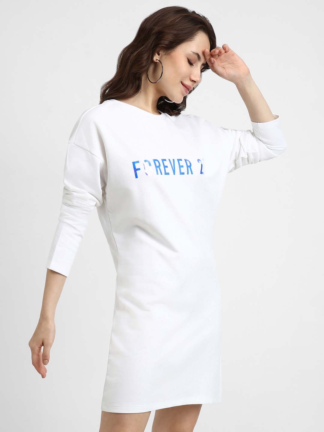 

FOREVER 21 White Brand Logo Printed T-shirt Mini Dress