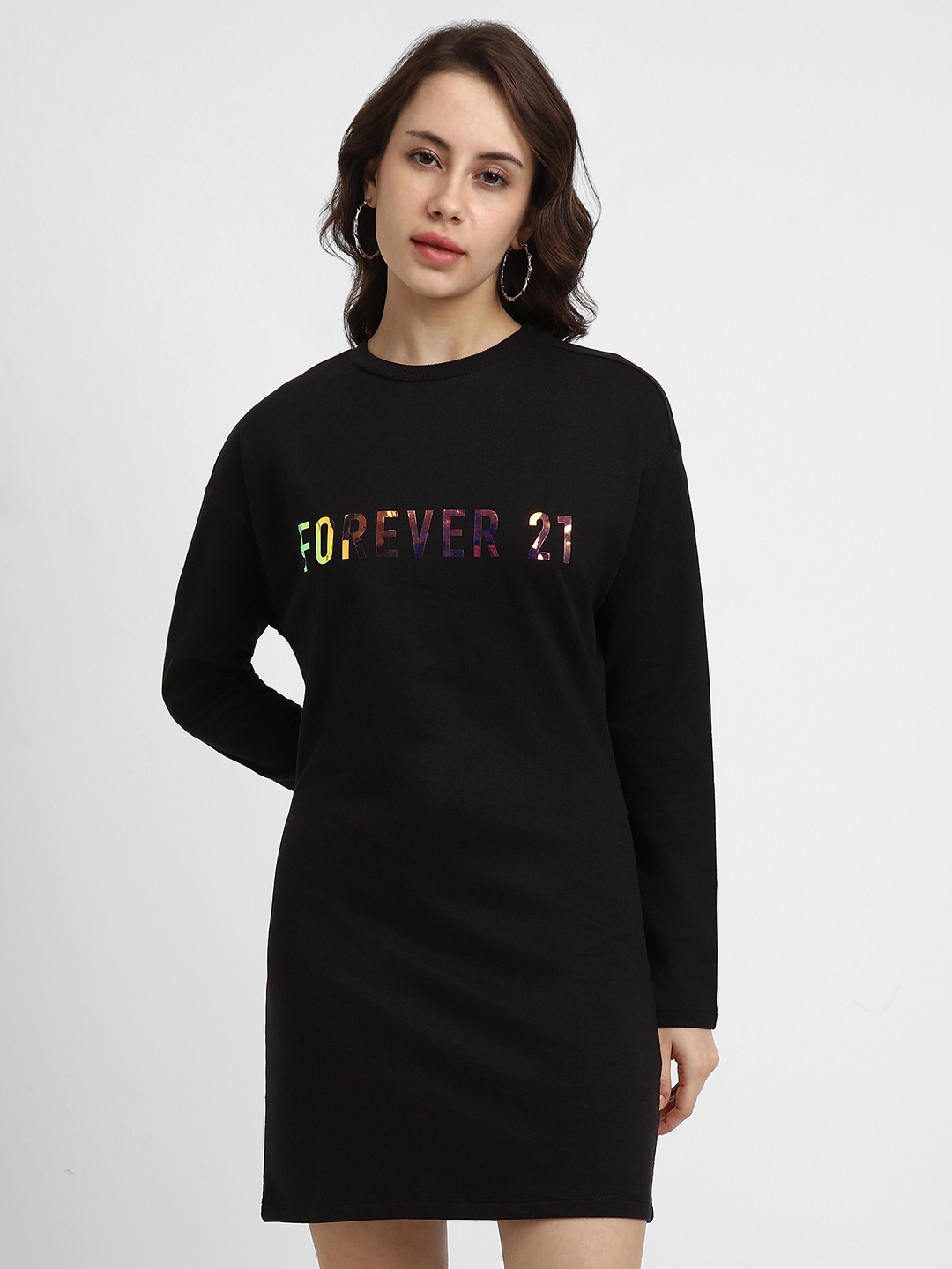 FOREVER 21 Black Brand Logo Printed T-shirt Mini Dress