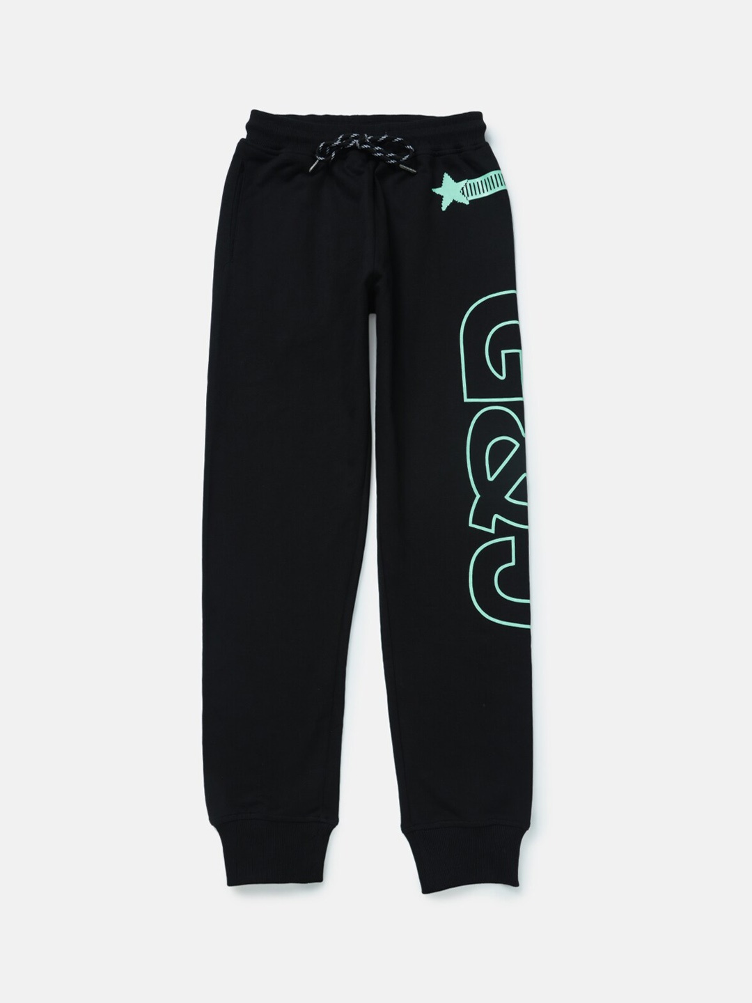 

Gini and Jony Boys Mid-Rise Typography Printed Cotton Joggers, Black