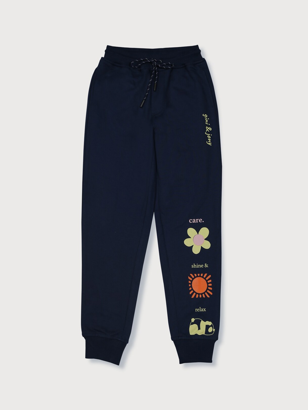 

Gini and Jony Boys Graphic Printed Mid Rise Cotton Joggers, Navy blue