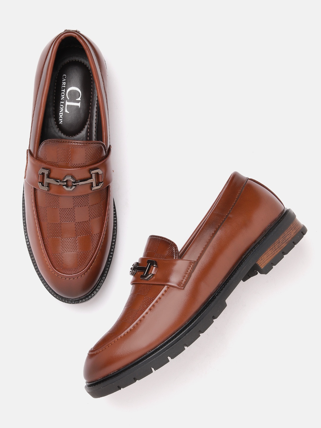 

Carlton London Men Textured Horsebit Loafers, Brown