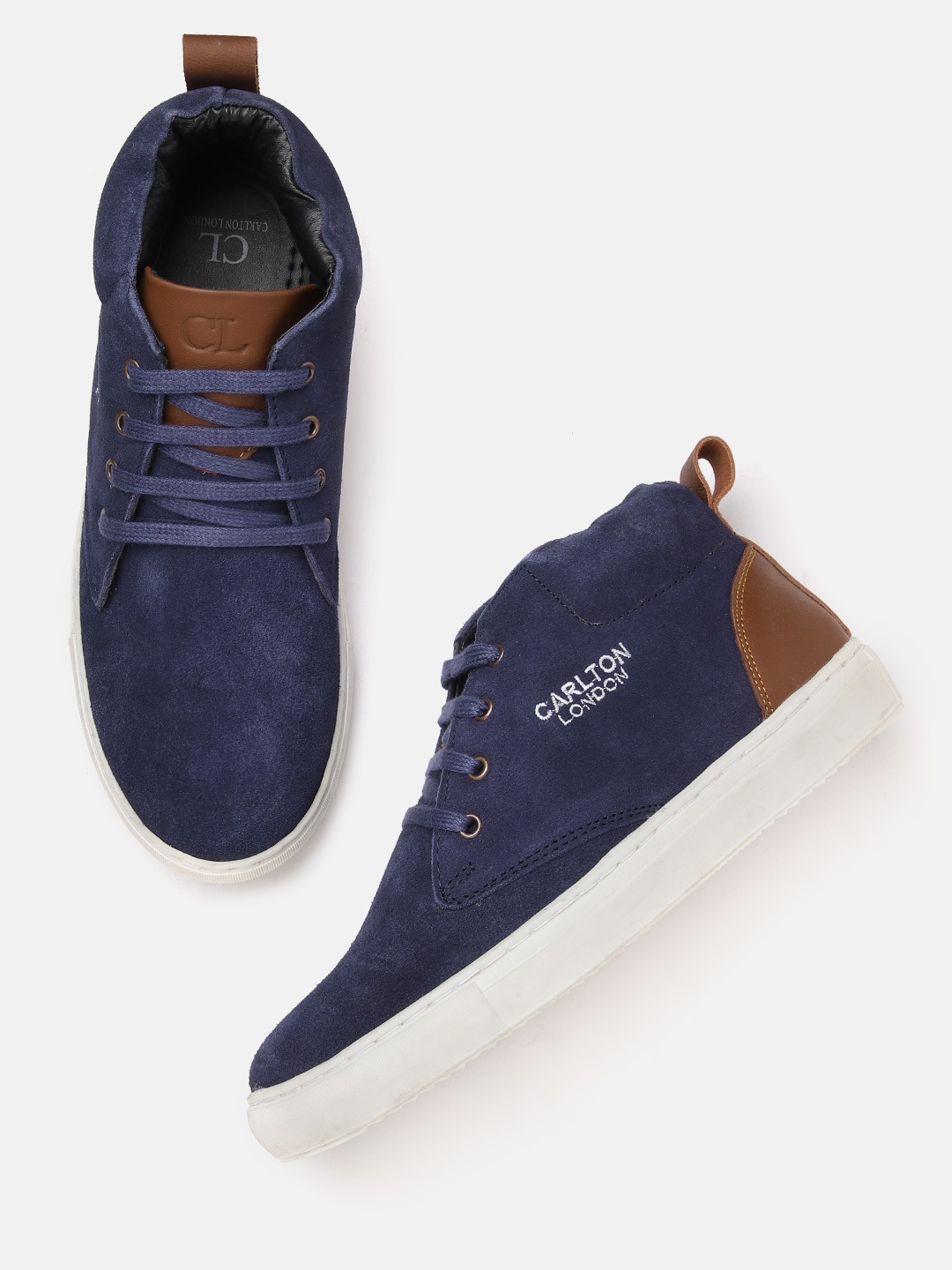 

Carlton London Men Mid-Top Leather Sneakers, Navy blue