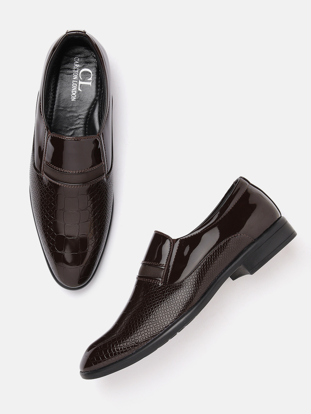 

Carlton London Men Croc Textured Slip-On Formal Loafers, Brown