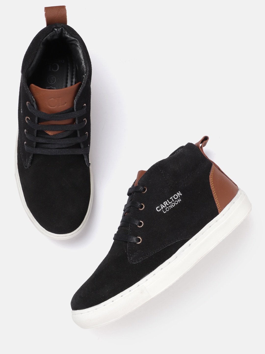 

Carlton London Men Mid-Top Leather Sneakers, Black