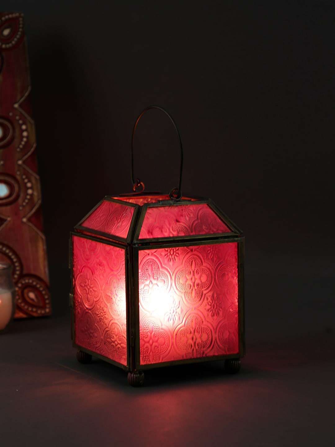 

Aapno Rajasthan Pink Metal & Glass Morrocan Lantern