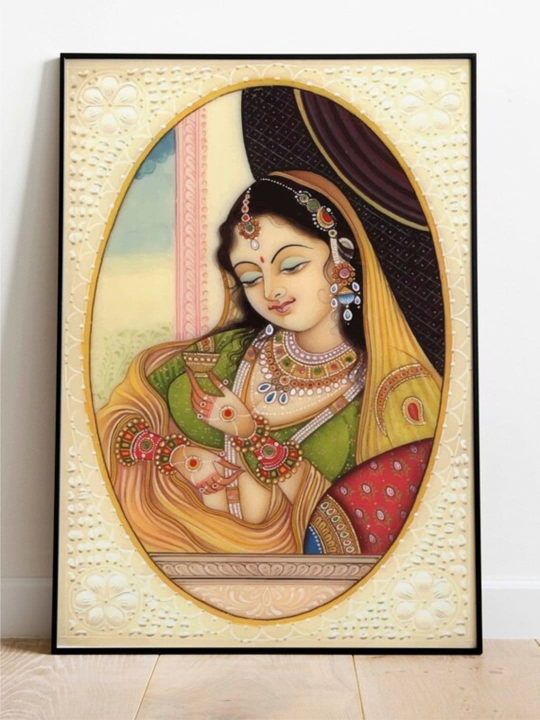 

INDIAN CLASSIC ART Beige & Yellow Indian Folk Painting Wall Art