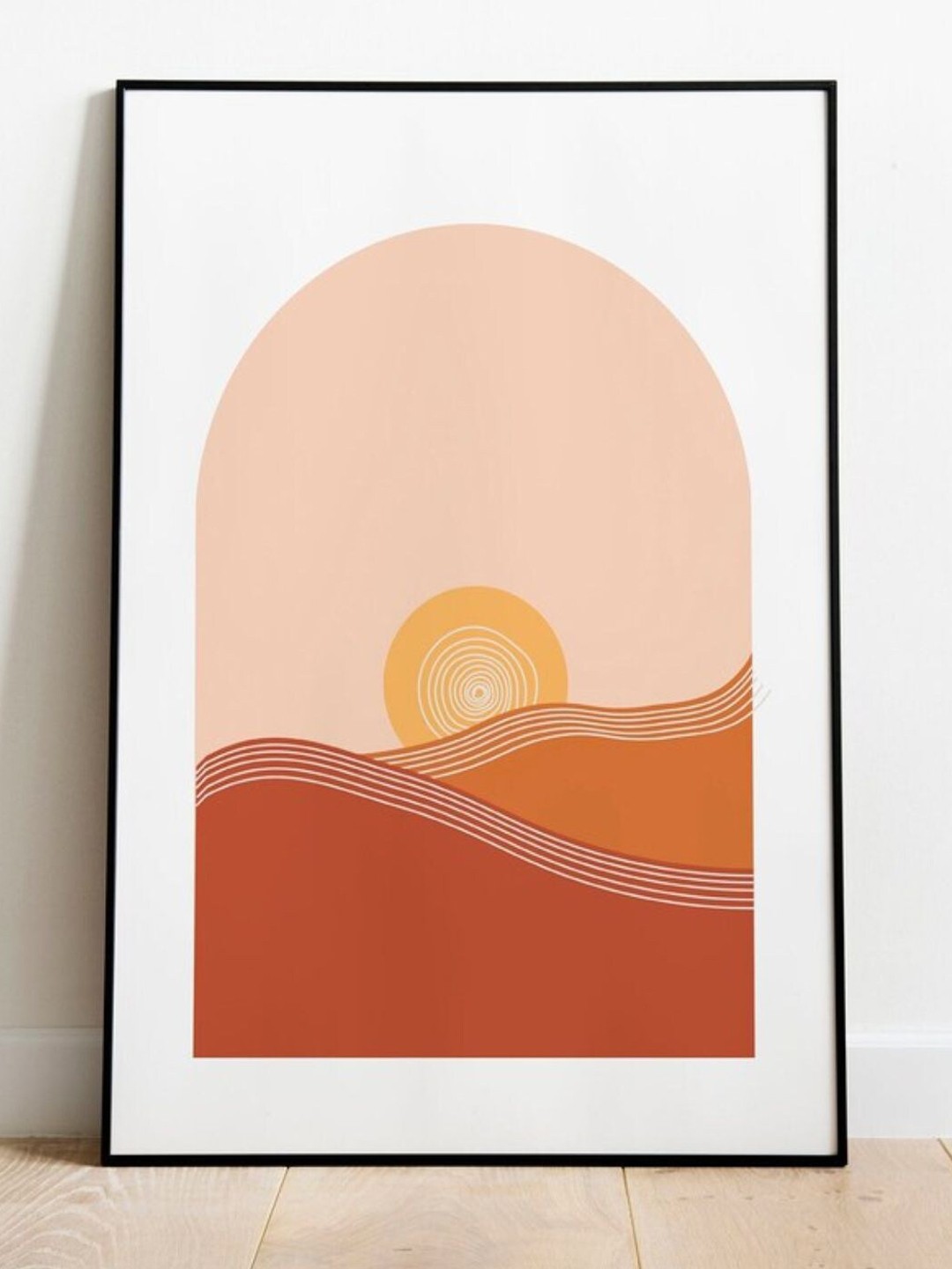 

INDIAN CLASSIC ART White & Orange-Colored Sun Set Painting Framed Wall Art