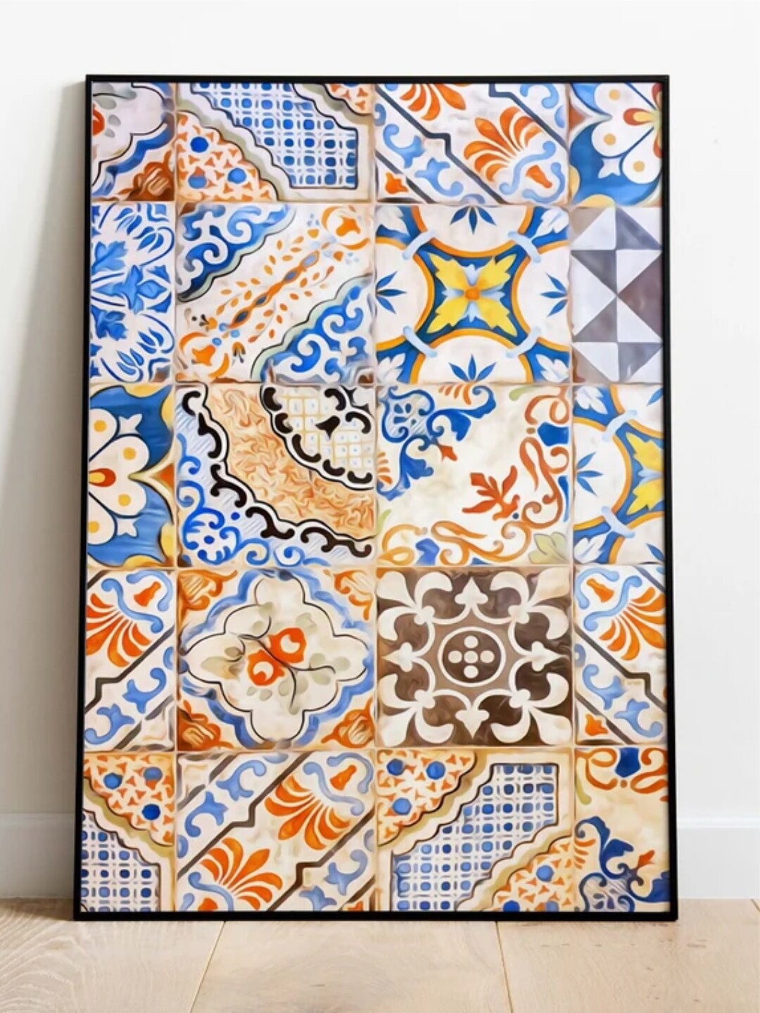

INDIAN CLASSIC ART Blue & Beige Moroccan Painting Framed Wall Art