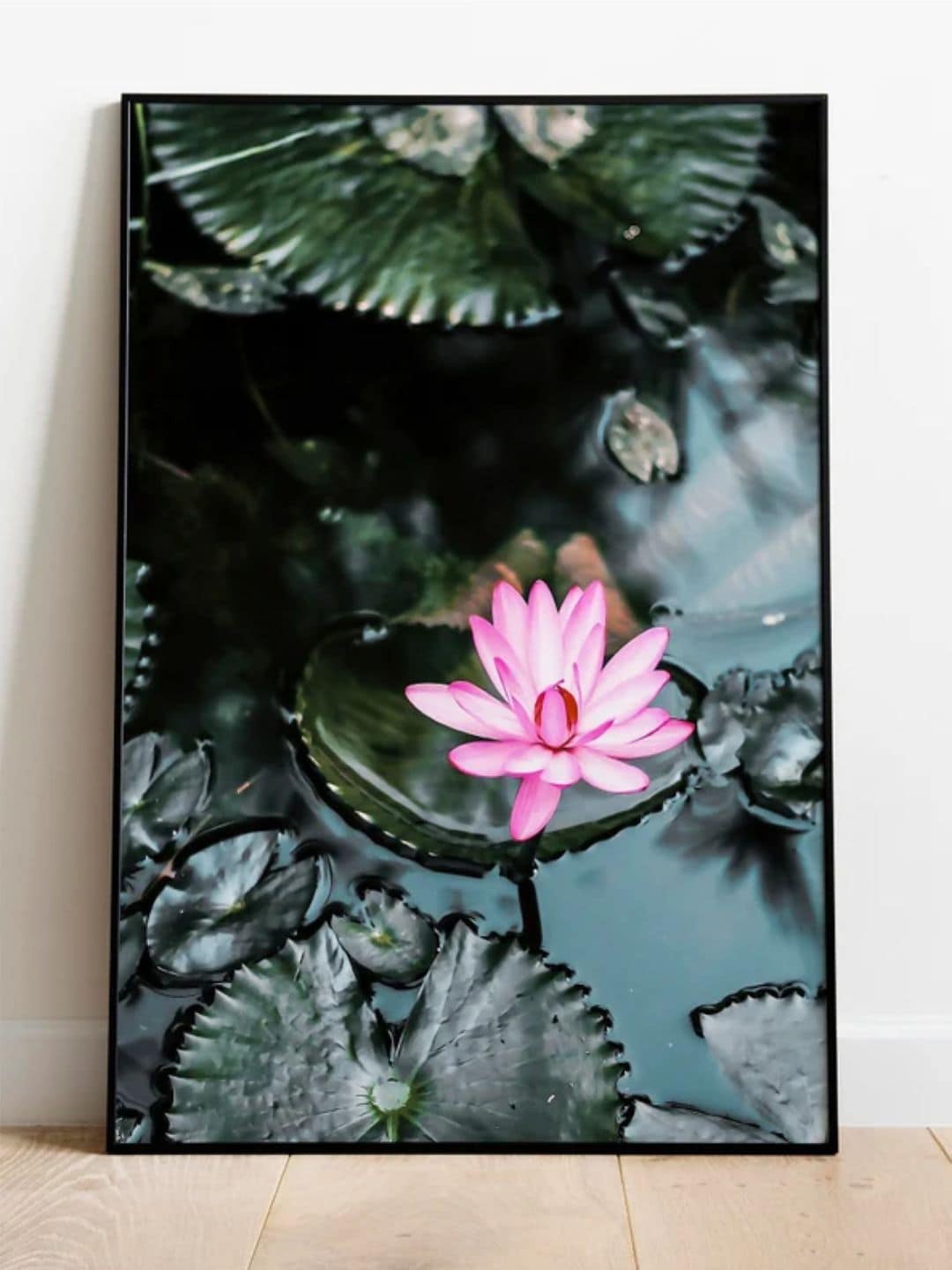 

INDIAN CLASSIC ART Green & Pink Lotus Wall Printed Framed Wall Art