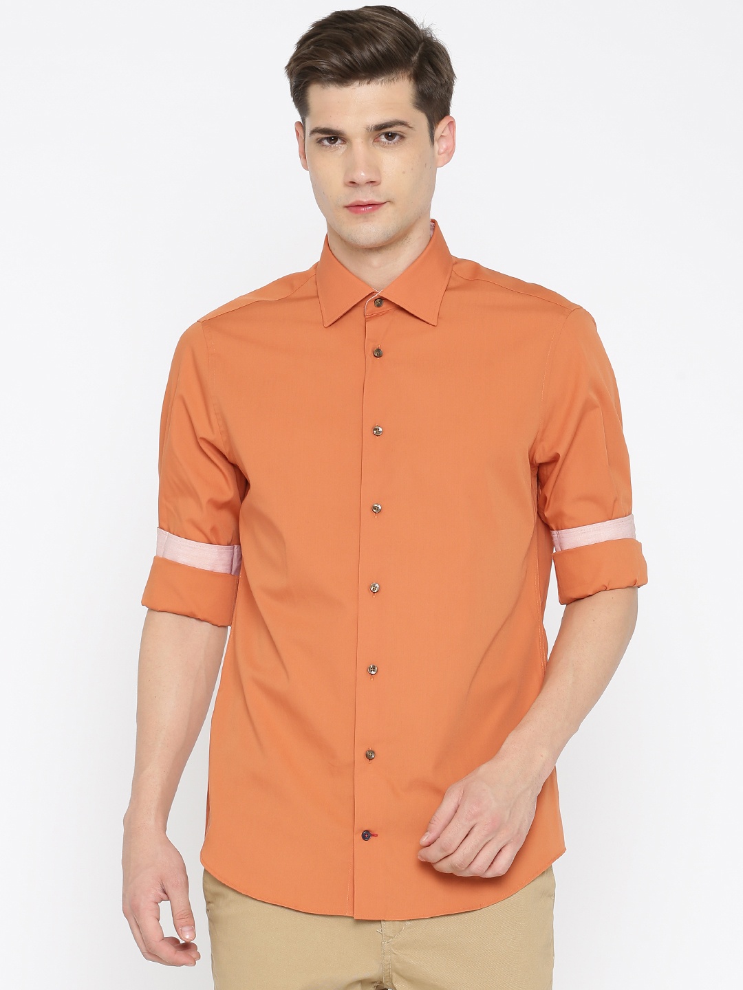 

Tommy Hilfiger Men Rust Slim Fit Solid Casual Shirt