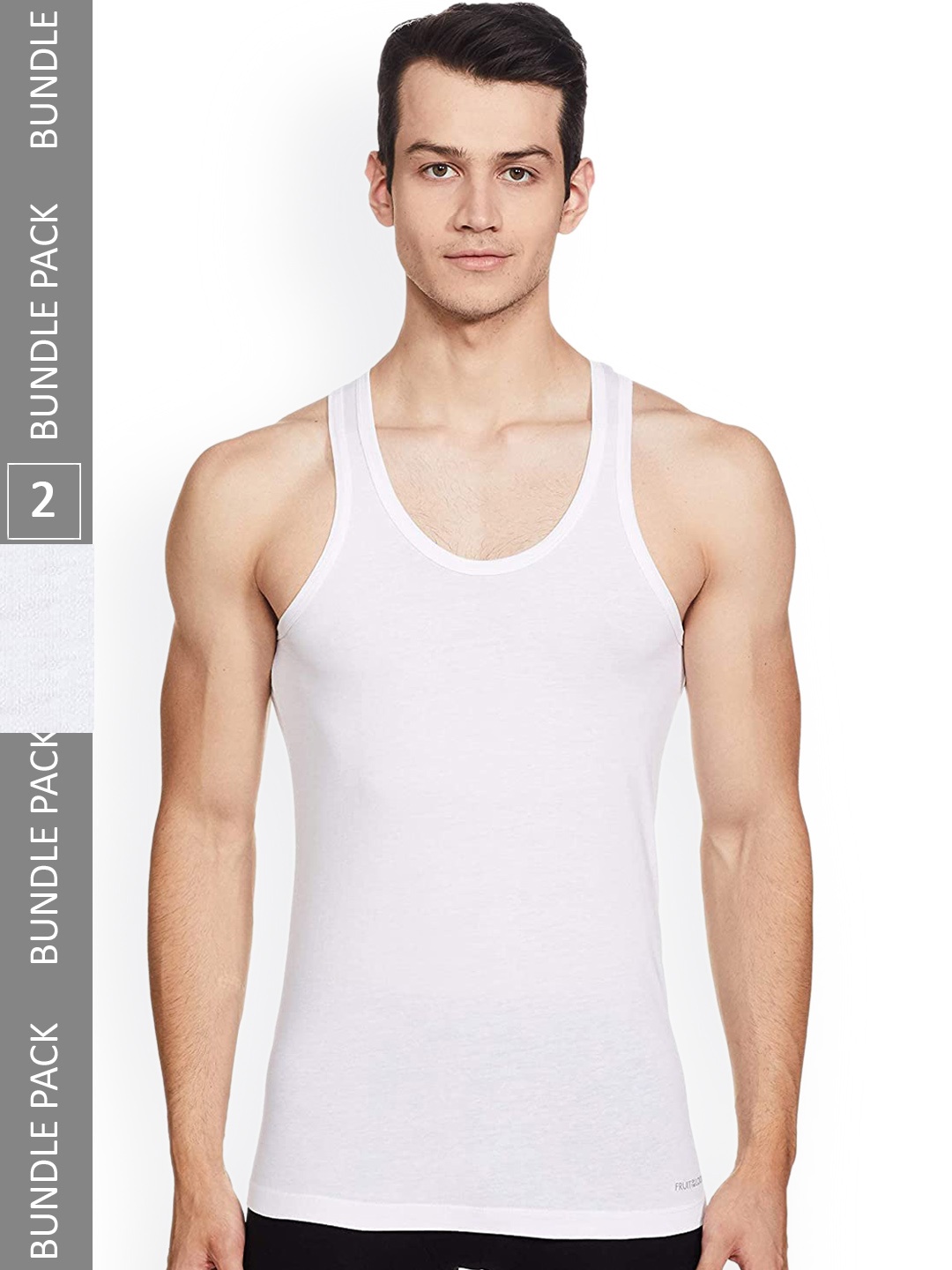 

Fruit of the Loom Men Pack of 2 Deep Neck Innerwear Vest MVT01-2P-White