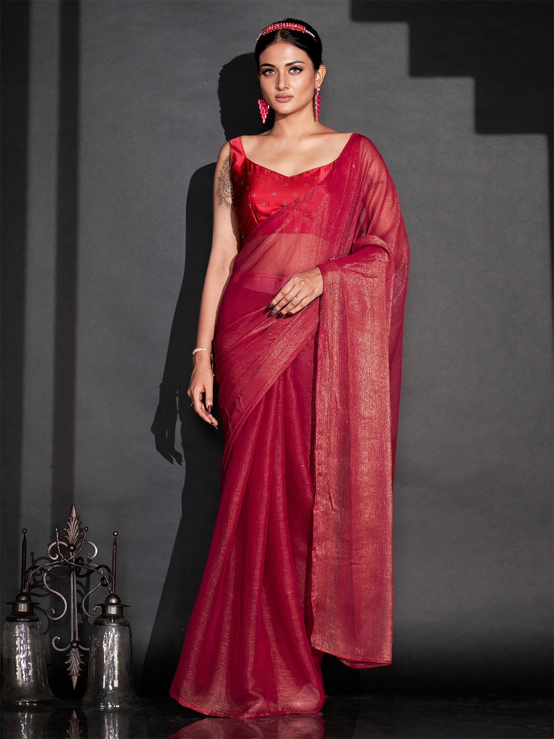 

Tikhi Imli Red Ready to Wear Saree