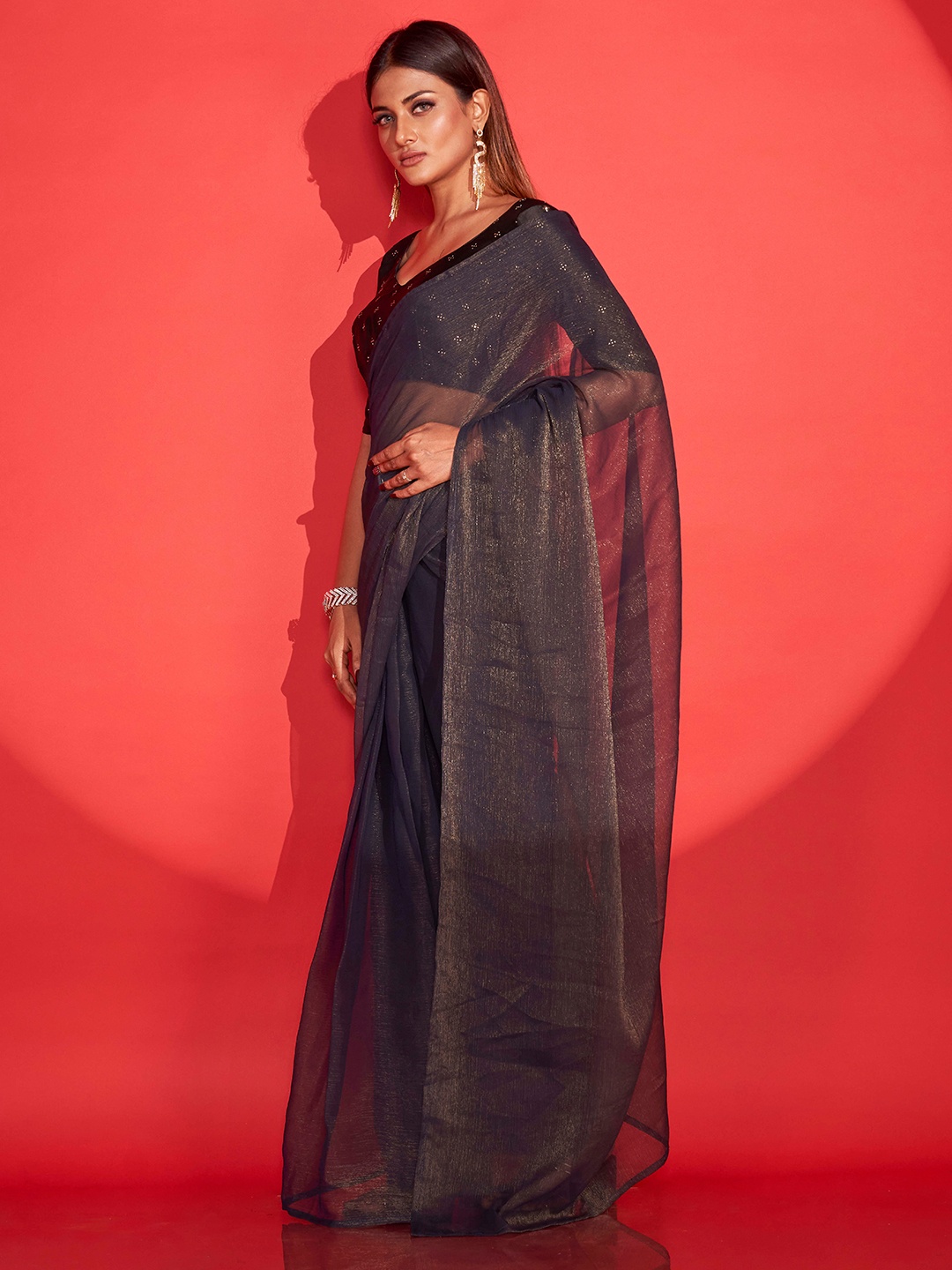 

Tikhi Imli Navy Blue Ready to Wear Saree